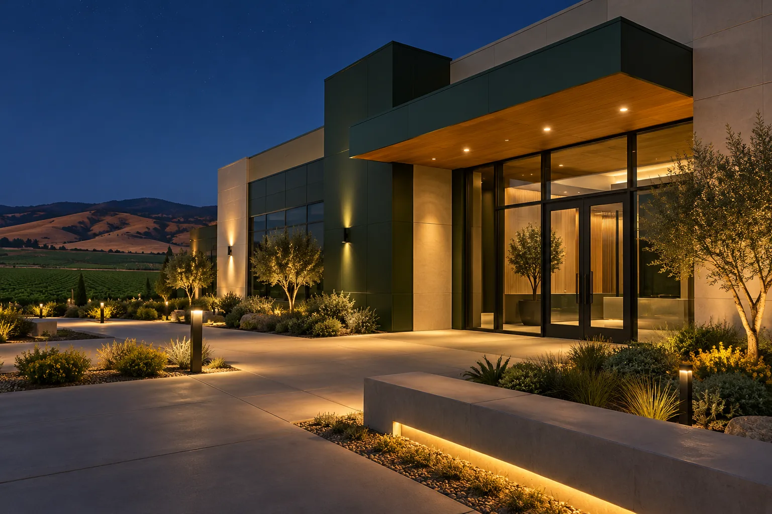 Commercial building at night in Salinas